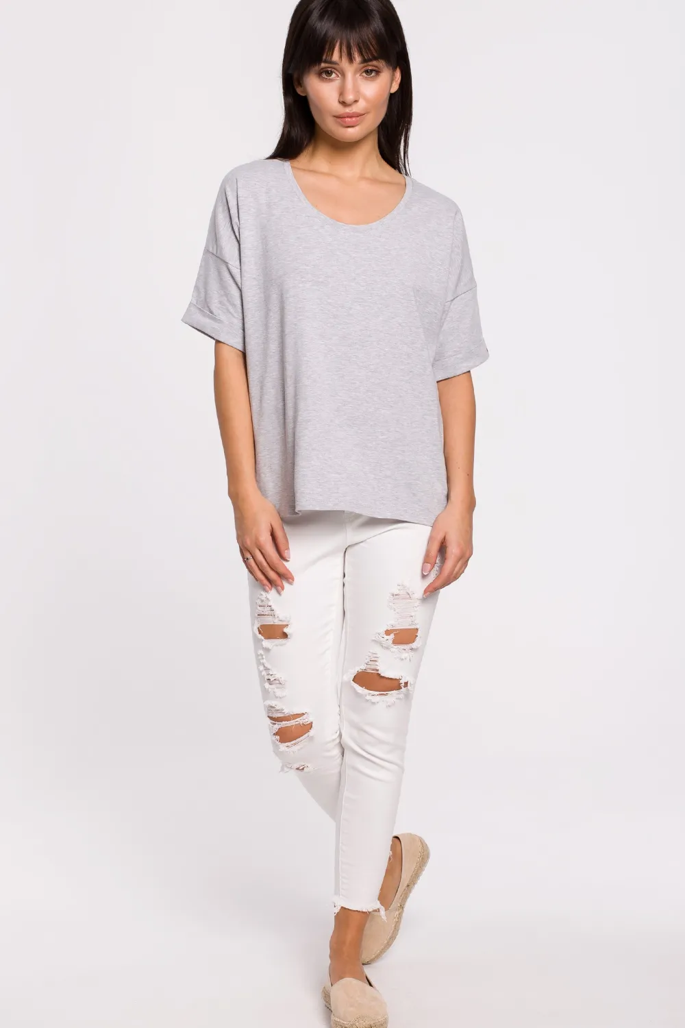 Online T-hirt overize z okrągły dekote - zary Odzież Casualowa|Bluzki