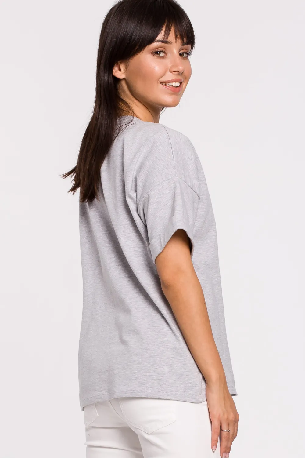 Online T-hirt overize z okrągły dekote - zary Odzież Casualowa|Bluzki