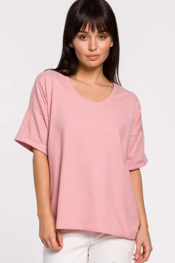Sale T-hirt overize z okrągły dekote - różowy Odzież Casualowa|Bluzki