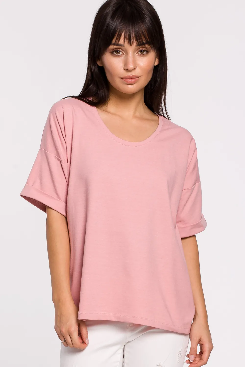 Sale T-hirt overize z okrągły dekote - różowy Odzież Casualowa|Bluzki