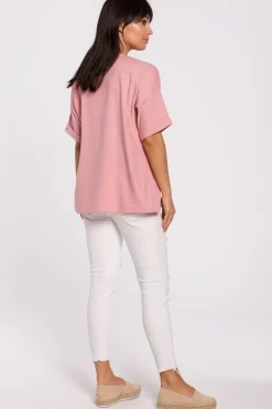 Sale T-hirt overize z okrągły dekote - różowy Odzież Casualowa|Bluzki