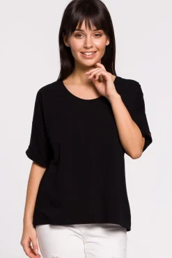Clearance T-hirt overize z okrągły dekote - czarny Odzież Casualowa|Bluzki