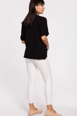 Clearance T-hirt overize z okrągły dekote - czarny Odzież Casualowa|Bluzki