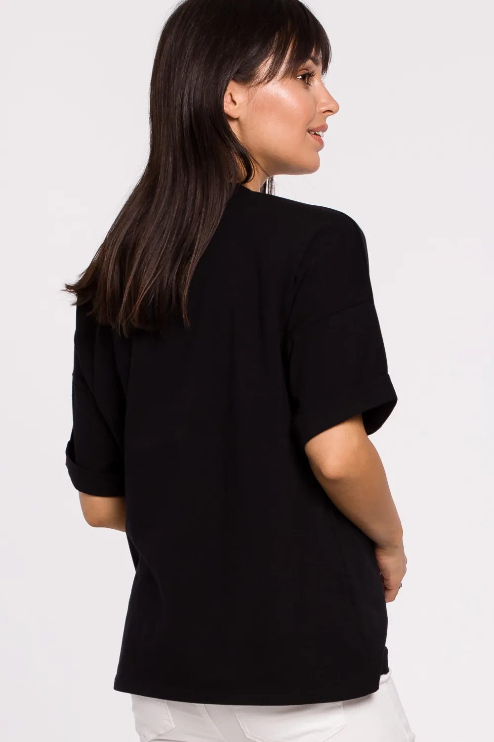 Clearance T-hirt overize z okrągły dekote - czarny Odzież Casualowa|Bluzki