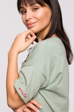 Clearance T-shirt oversize z okrągłym dekoltem - pistacjowy Odzież Casualowa|Bluzki