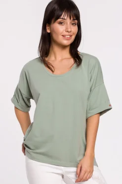 Clearance T-shirt oversize z okrągłym dekoltem - pistacjowy Odzież Casualowa|Bluzki