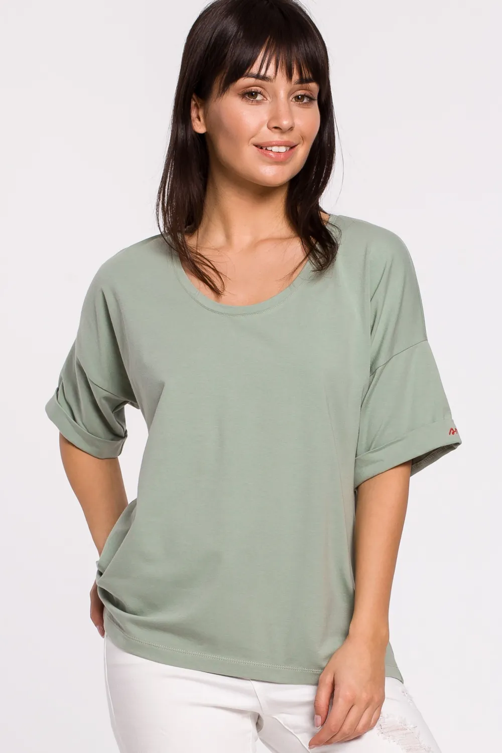 Clearance T-shirt oversize z okrągłym dekoltem - pistacjowy Odzież Casualowa|Bluzki