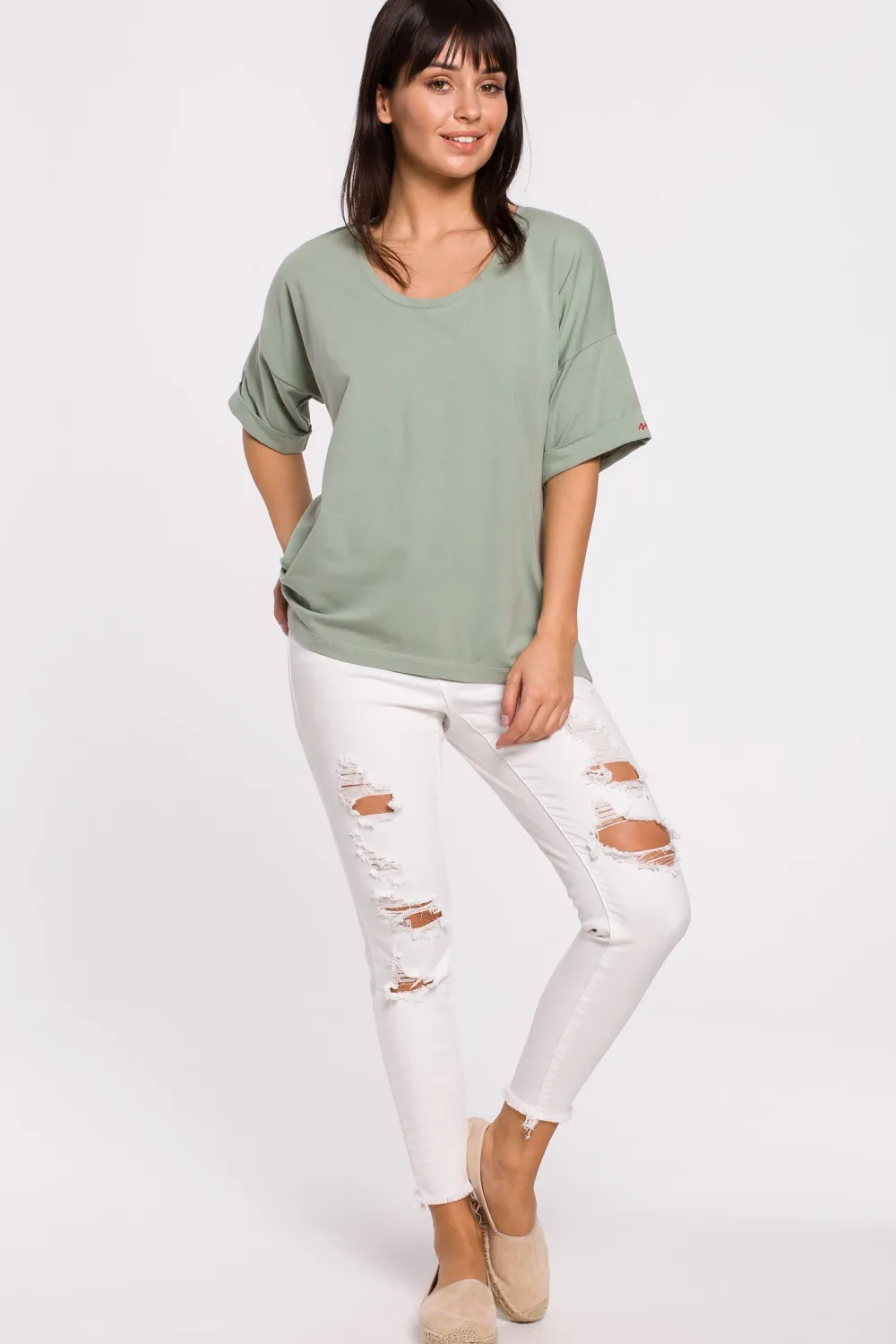Clearance T-shirt oversize z okrągłym dekoltem - pistacjowy Odzież Casualowa|Bluzki