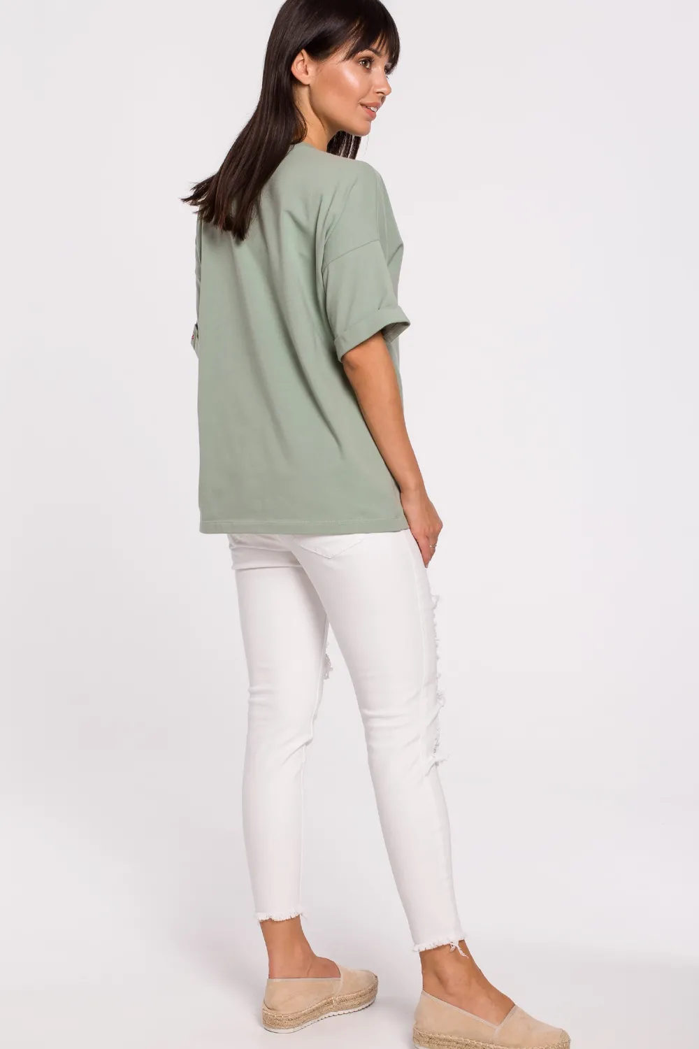 Clearance T-shirt oversize z okrągłym dekoltem - pistacjowy Odzież Casualowa|Bluzki