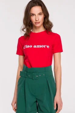 Online T-shirt z nadrukiem - czerwony Odzież Casualowa|Bluzki