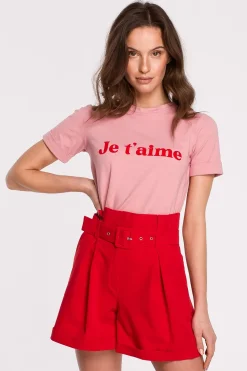 Hot T-hirt z nadrukie - różowy Odzież Casualowa|Bluzki