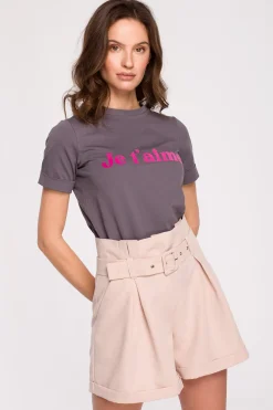 T-shirt z nadrukiem - stalowy Odzież Casualowa|Bluzki