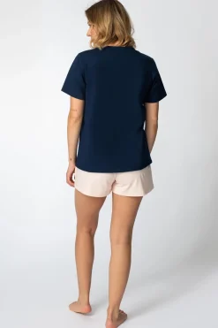 Discount T-hirt z nadrukie z przodu - granatowy Odzież Casualowa|Bluzki