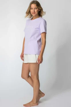 Hot T-hirt z nadrukie z przodu - wrzoowy Odzież Casualowa|Bluzki