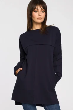 Sale Tunika oversize z przeszyciami - granatowa Tuniki