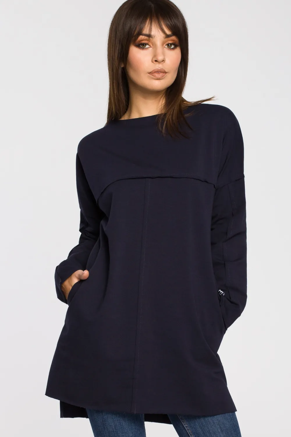 Sale Tunika oversize z przeszyciami - granatowa Tuniki