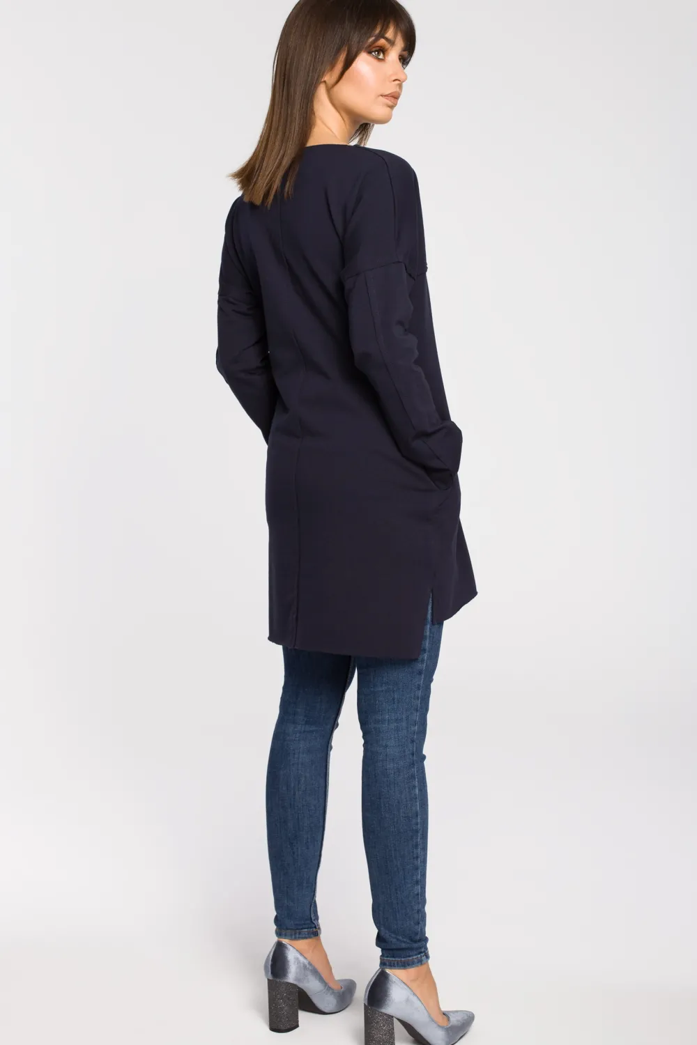 Sale Tunika oversize z przeszyciami - granatowa Tuniki