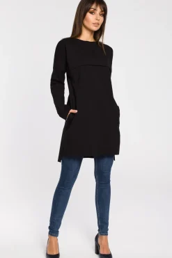 Clearance Tunika oversize z przeszyciami - czarna Tuniki