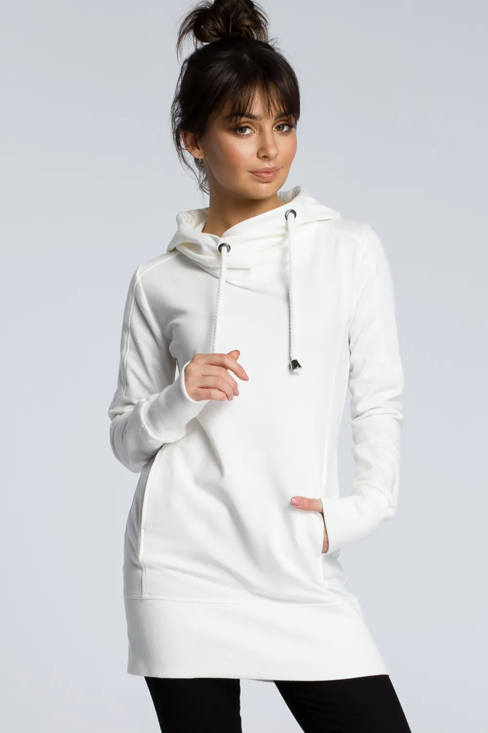 Sale Tunika z kapture - ecru Tuniki|Bluzy