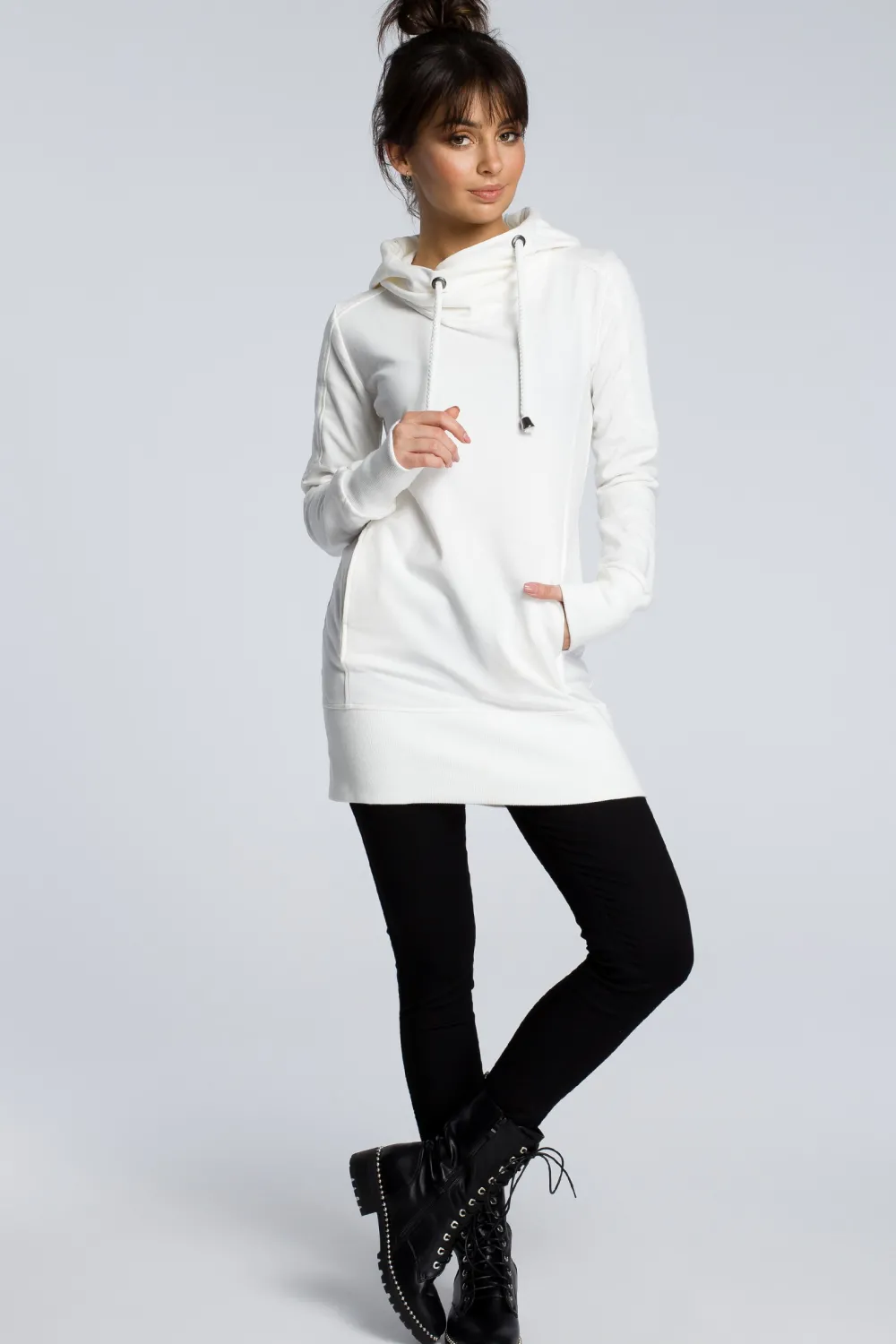 Sale Tunika z kapture - ecru Tuniki|Bluzy