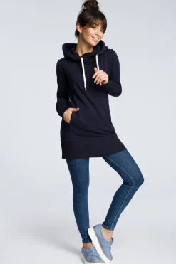 Online Tunika z kapture - granatowa Tuniki|Bluzy