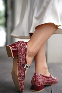 Online Tweedowe baleriny Abdia - bordowe Baleriny|Buty