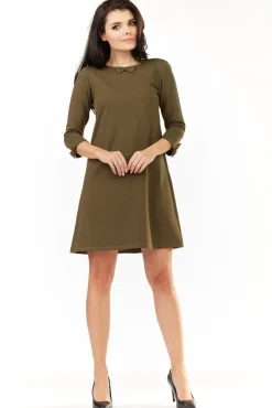 Clearance Urocza sukienka mini z rękawami 3/4 - oliwkowa Dobry Skład|Sukienki