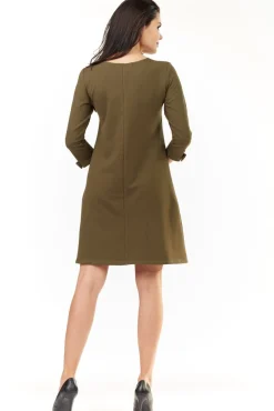 Clearance Urocza sukienka mini z rękawami 3/4 - oliwkowa Dobry Skład|Sukienki