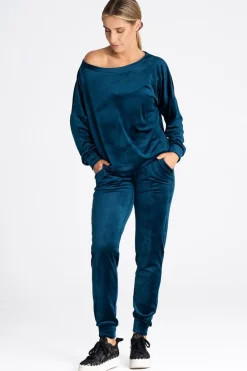 Discount Welurowa bluza damska oversize - morska Odzież Casualowa|Bluzy