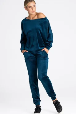 Discount Welurowa bluza damska oversize - morska Odzież Casualowa|Bluzy