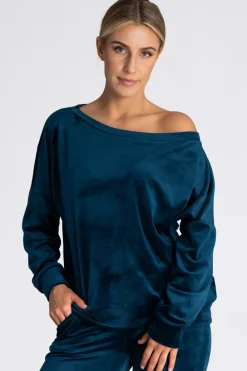 Discount Welurowa bluza damska oversize - morska Odzież Casualowa|Bluzy