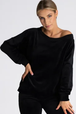 Discount Welurowa bluza damska oversize - czarna Odzież Casualowa|Bluzy