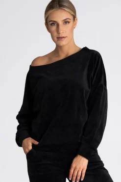 Discount Welurowa bluza damska oversize - czarna Odzież Casualowa|Bluzy