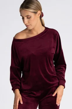 Welurowa bluza damska oversize - bordowa Odzież Casualowa|Bluzy