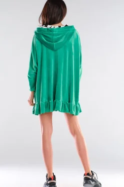 Best Welurowa bluza oversize z falbanką - zielona Odzież Casualowa|Bluzy