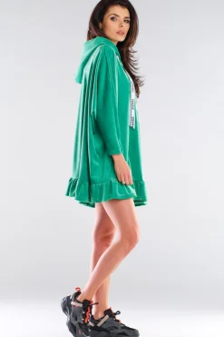 Best Welurowa bluza oversize z falbanką - zielona Odzież Casualowa|Bluzy
