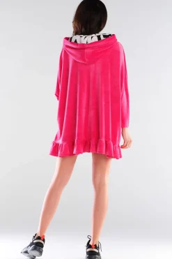 Sale Welurowa bluza oversize z falbanką - różowa Odzież Casualowa|Bluzy