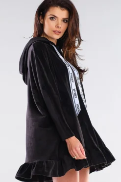 Hot Welurowa bluza oversize z falbanką - czarna Odzież Casualowa|Bluzy