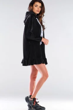 Hot Welurowa bluza oversize z falbanką - czarna Odzież Casualowa|Bluzy