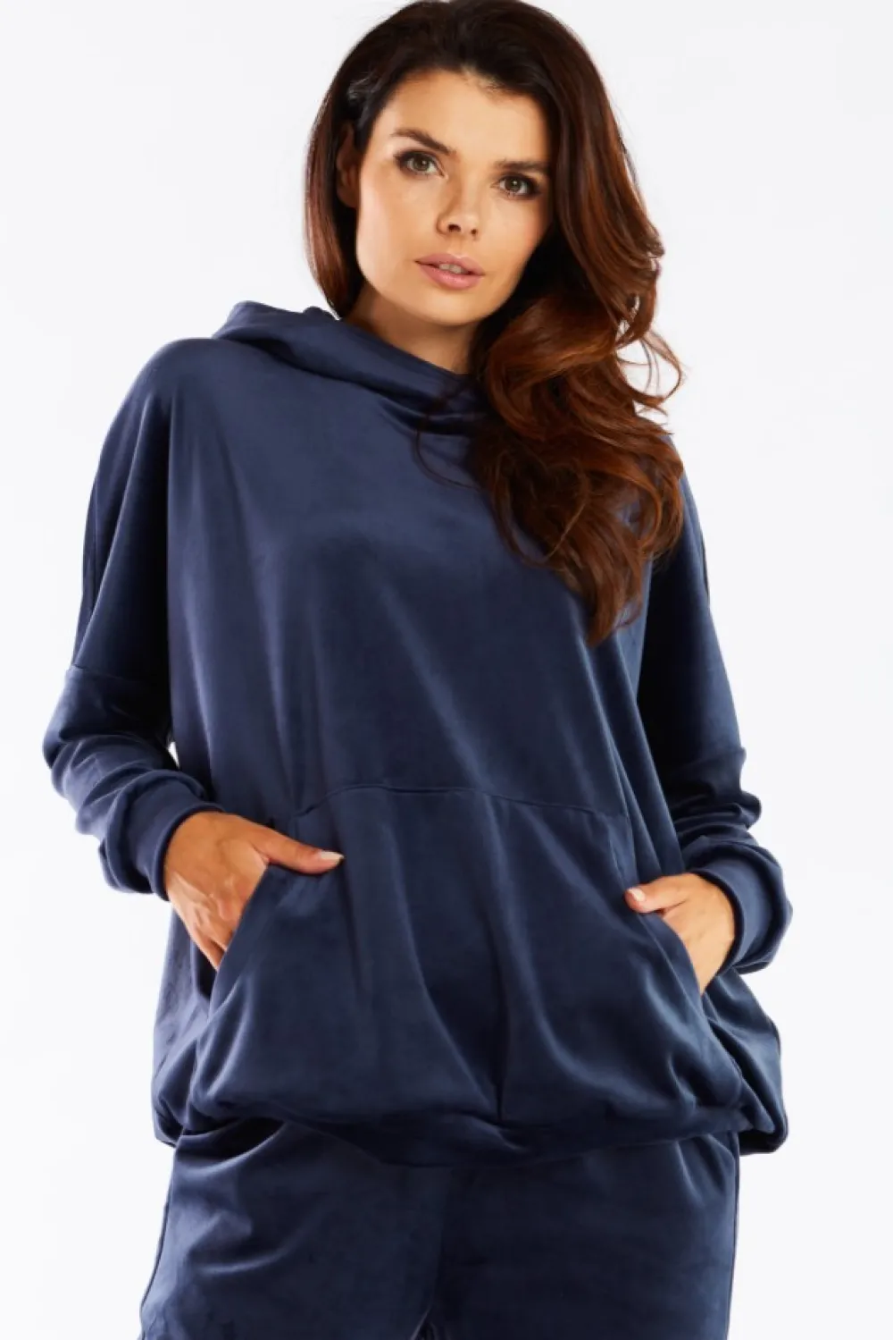 Sale Welurowa bluza z kapturem - granatowa Odzież Casualowa|Bluzy