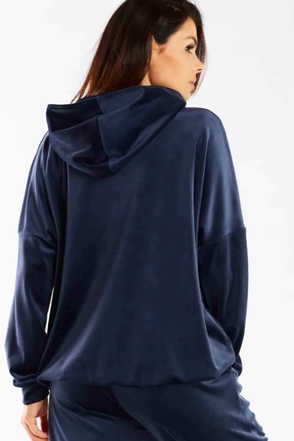 Sale Welurowa bluza z kapturem - granatowa Odzież Casualowa|Bluzy