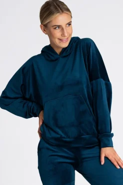 Welurowa bluza z kieszenią kangurek - morska Odzież Casualowa|Bluzy