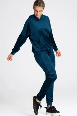 Welurowa bluza z kieszenią kangurek - morska Odzież Casualowa|Bluzy