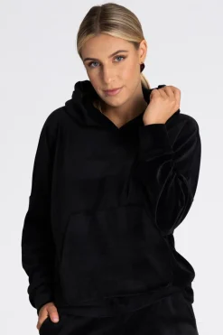New Welurowa bluza z kieszenią kangurek - czarna Odzież Casualowa|Bluzy