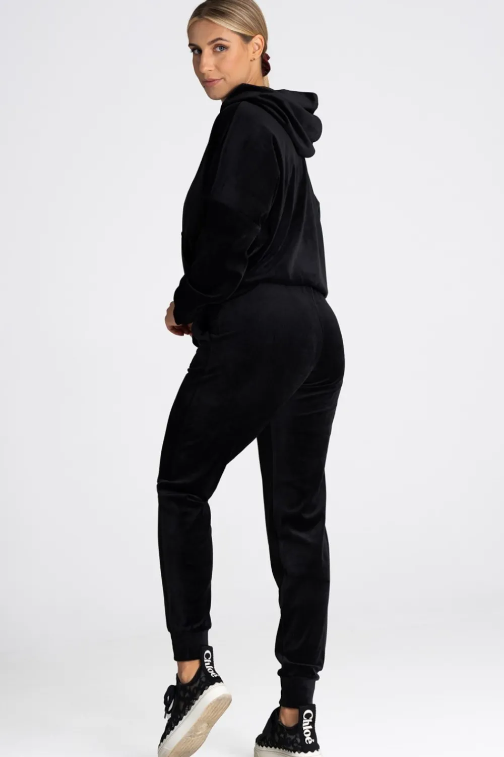 New Welurowa bluza z kieszenią kangurek - czarna Odzież Casualowa|Bluzy