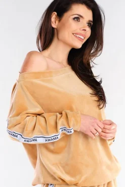 Outlet Weurowa buza z apaai - beżowa Odzież Casualowa|Bluzy