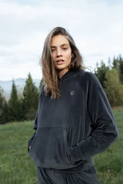 Outlet Weurowa buza z nietoperzowyi rękawai - grafitowa Odzież Casualowa|Bluzy
