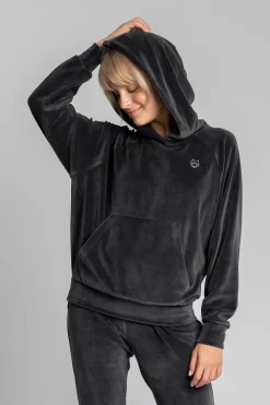 Outlet Weurowa buza z nietoperzowyi rękawai - grafitowa Odzież Casualowa|Bluzy