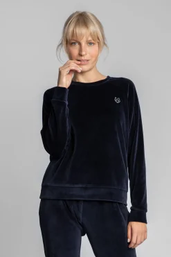 Welurowa bluza z raglanowymi rękawami - granatowa Odzież Casualowa|Bluzy