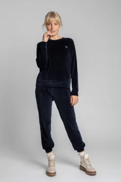 Welurowa bluza z raglanowymi rękawami - granatowa Odzież Casualowa|Bluzy